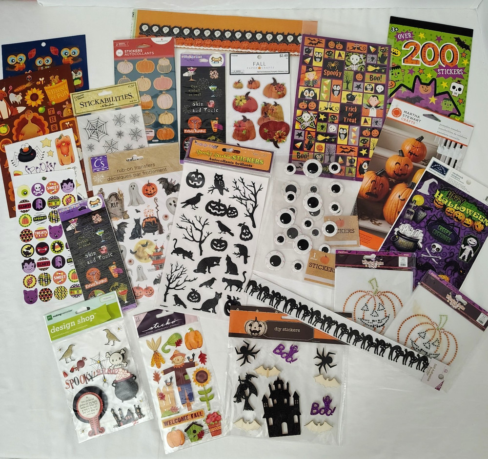Lot Of 20+ Halloween Pumpkins Fall Stickers Scrapbook Dimensional Glitter