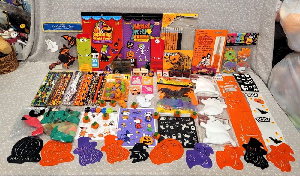 Vintage Halloween Sticker Eraser Stamp Stencil Party Favor Lot