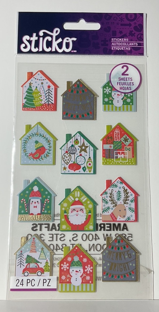 Sticko Holiday Houses Stickers EK Success 2020 Christmas Foil Accents 24PC New