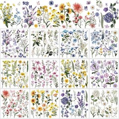Elegant Floral Adhesive Transfers – 12 Sheets for DIY Decor, 5.5 x 5.7 Inches