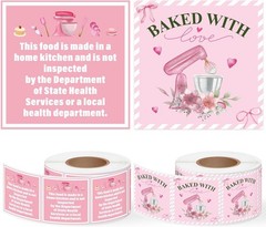 Cottage Food Law Labels – 1000 Count Pink Stickers for Homemade Bakery Goods