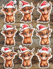 Christmas Highland Cow Die Cut Stickers Set Scrapbooking Laptop Water Bottle