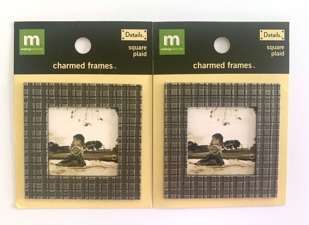 Lot of 2 Making Memories PLAID SQUARE CHARMED FRAMES 2-1/4″ X 2-1/4″
