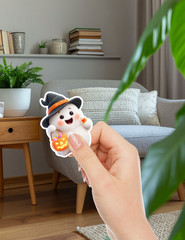 Trick or Treat Ghost Die Cut Vinyl Stickers Set Scrapbooking Laptop Water Bottle