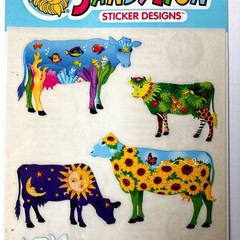 Vintage Sandylion Cow Stickers NOS Sealed Mylar 2 Sheet Y2K Sunflower Fish Scene
