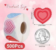 500 PCS Heart Stickers Roll, 8 Colors Self-Adhesive Writable Heart Labels Easter