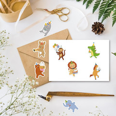 1000Pcs Party Animals Stickers Roll Self-Adhesive Label Decals for Scrapbooking