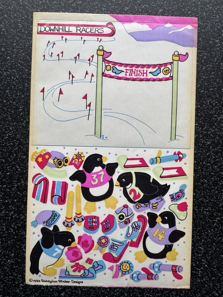 Vintage Sandylion Maxi Activity Sticker Sheet 80s Downhill Racers