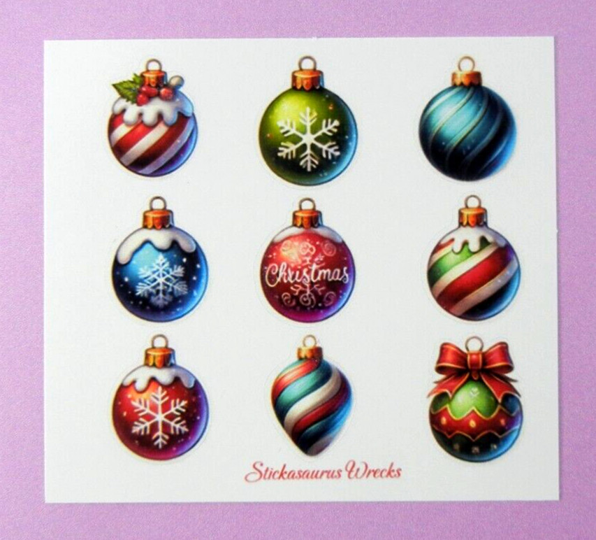 Christmas Ornaments Snowflakes & Stripes Mini Sticker Sheet