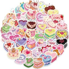 50pcs Birthday Cake Stickers Cartoon Heart Shaped Cake Stickers Kawaii Love Aest