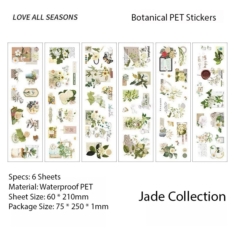 Floral Waterproof PET Sticker 6 Sheets Set Scrapbooking & Journaling Stickers