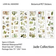 Floral Waterproof PET Sticker 6 Sheets Set Scrapbooking & Journaling Stickers