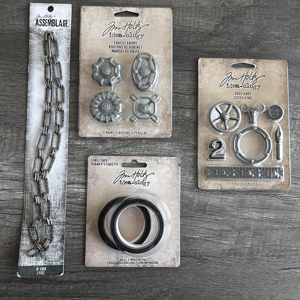 Tim Holtz Idea-ology Lot Label Tape Faucet Knobs Odds Ends Assemblage Chain New