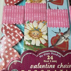 eeBoo Valentine Paper Chain kit featuring vintage-style illustrations of hearts