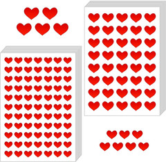 Red Heart Stickers, Copperplate Paper, Reusable, Self-Adhesive, 2 Sizes