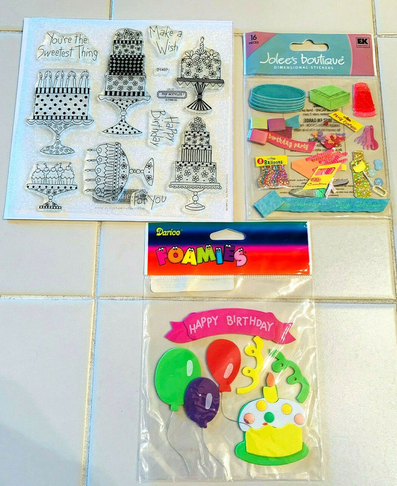 SCRAPBOOKING STICKERS/CLING STAMPS/FOAMIES HAPPY BIRTHDAY THEMED LOT OF 3 – NEW