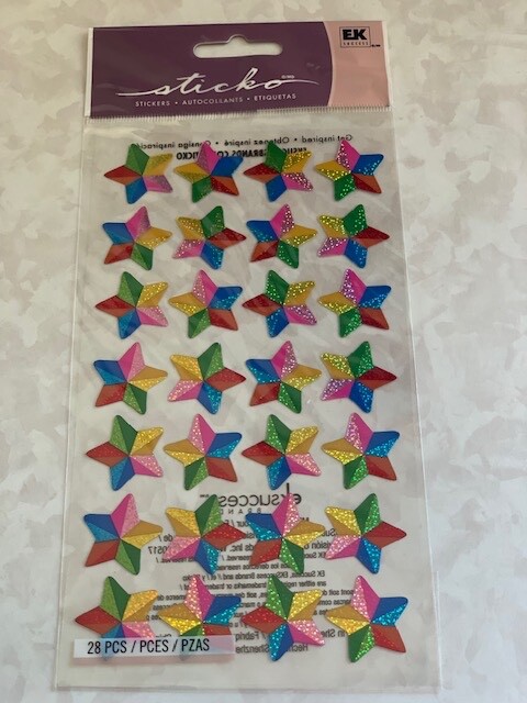 STICKO STICKERS METALLIC COLORFUL MULTI-COLOR STARS 28PCS
