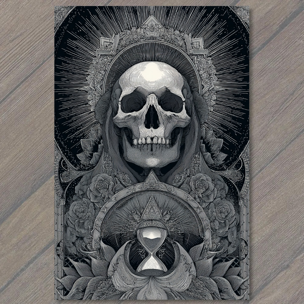 STICKER Skull Hourglass Roses Gothic Black Gray Ornate Halo Macabre Time Symbo