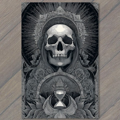 STICKER Skull Hourglass Roses Gothic Black Gray Ornate Halo Macabre Time Symbo