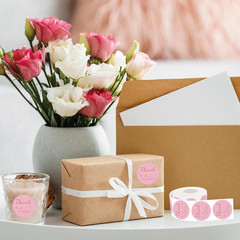 500 PCS Pink and Rose Gold Thank You Sticker,1.5 Inch Thank You for Supporting M