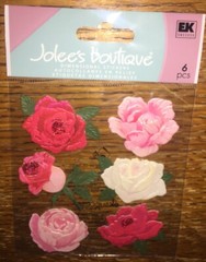 RARE Jolees White Light Dark Pink Roses Flowers Stem Buds 3D Scrapbook Stickers