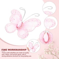 50Pcs Butterflies for Crafts, 1.2″ Mesh Organza Butterflies, Pink
