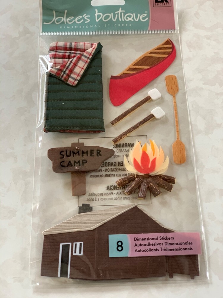 JOLEE’S BOUTIQUE 3D STICKERS CAMP CABINS CANOE SLEEPING BAG FIRE SUMMER CAMP
