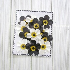 Daisies Layered paper flowers Black white daisy gem embellishment Fall 8 package