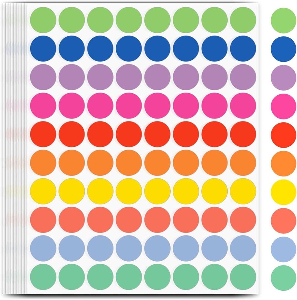 1600 PCS Colored Dot Stickers, 10 Color Circle Price Stickers, 3/4 Inch round C