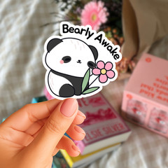 Bearly Awake Sticker, Cute Panda Decal, Kawaii Animal Vinyl Sticker, waterproof