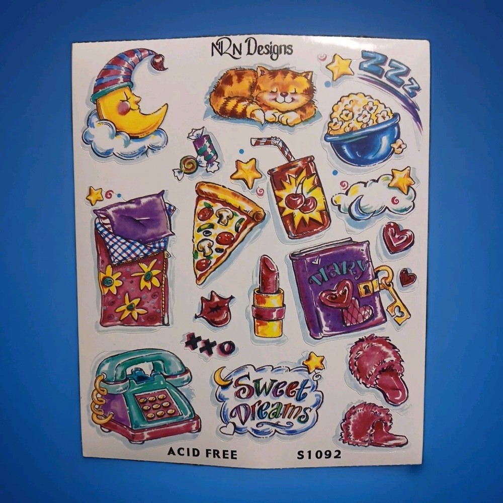 VERY RARE & HTF Vintage Sticker Sheet NRN Designs -SWEET DREAMS /SLUMBER PARTY