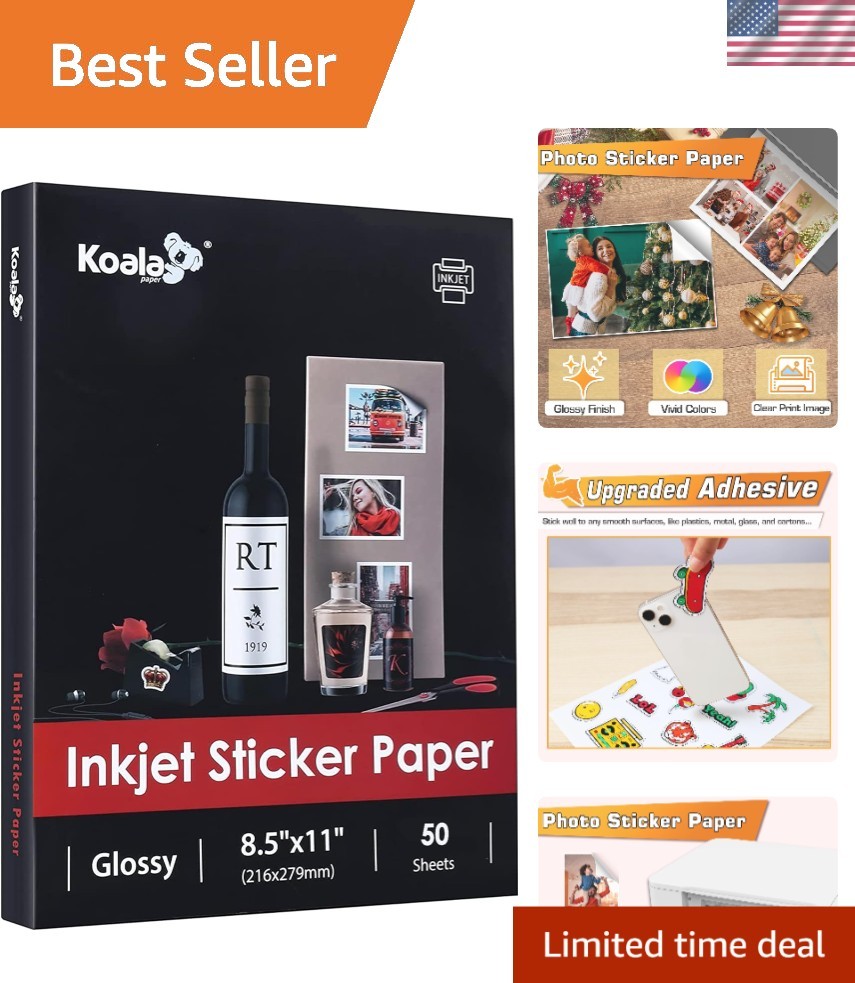 50 Sheets White Glossy Photo Sticker Paper for Inkjet Printers – 8.5×11 Size