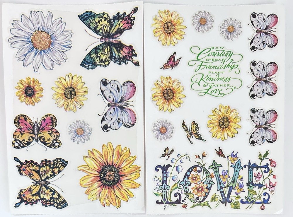 Vintage PSX Designs Stickers SET of 2 Sheets 4″X6″ Daisies/Butterfly/Love NEW