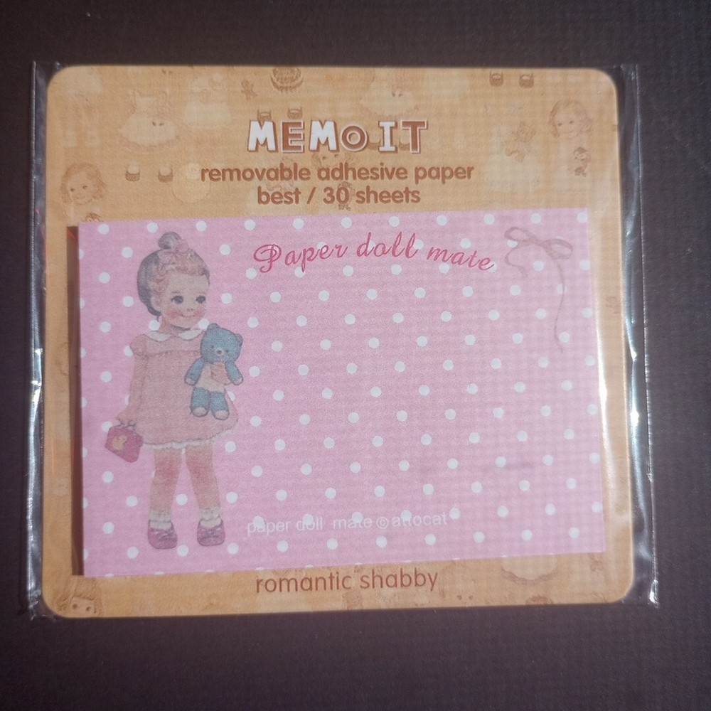 6 New Korean Vtg Paper Doll Mate Memo Pad 30 Sheet 7.5 x 5cm Stickers Pink Dot
