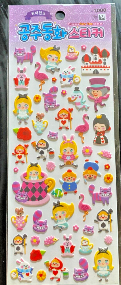 Alice in Wonderland Puffy Stickers Korean with Template