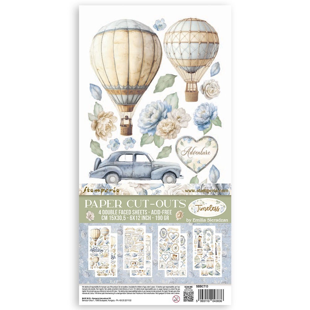 Stamperia – TIMELESS – DOUBLE FACED PAPER CUT-OUTS – 6″ X 12″ – 4 SHEETS
