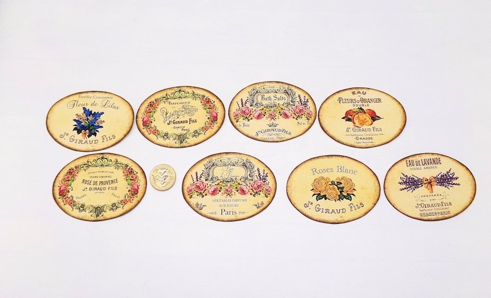 Vintage-Perfume-Soap-Linen Cardstock-Oval-Labels-Stickers-Set Of 8