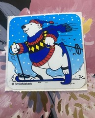 Vintage SmileMakers Imperfect Polar Bear Skiing Sticker Mod 2.5” Inches