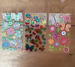 LOT of 3 Sticko Themed Stickers: Stained Glass Butterfly, Butterflies, Flowers