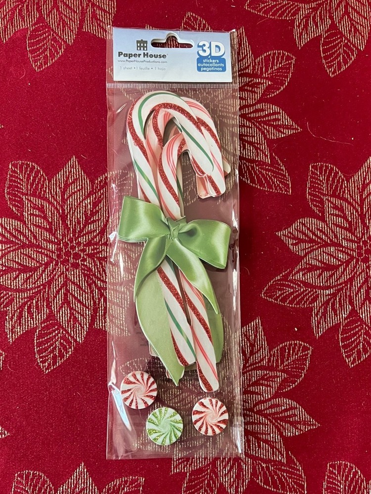 RARE – CANDY CANES RIBBON & CANDY PAPER HOUSE 3D STICKERS