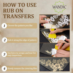 8 Sheets Gilding Lace Rub on Transfer Sticker, Gold Foil Stamping Stickers Gold