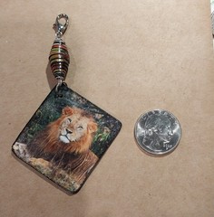 «One of a Kind» Handmade » Lion» Portrait Junk Journal Spine Dangle