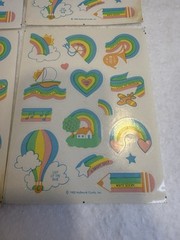 Vintage (4) Sheets Hallmark Sticker Lot 80s Rainbows Balloons Pencils Pastels