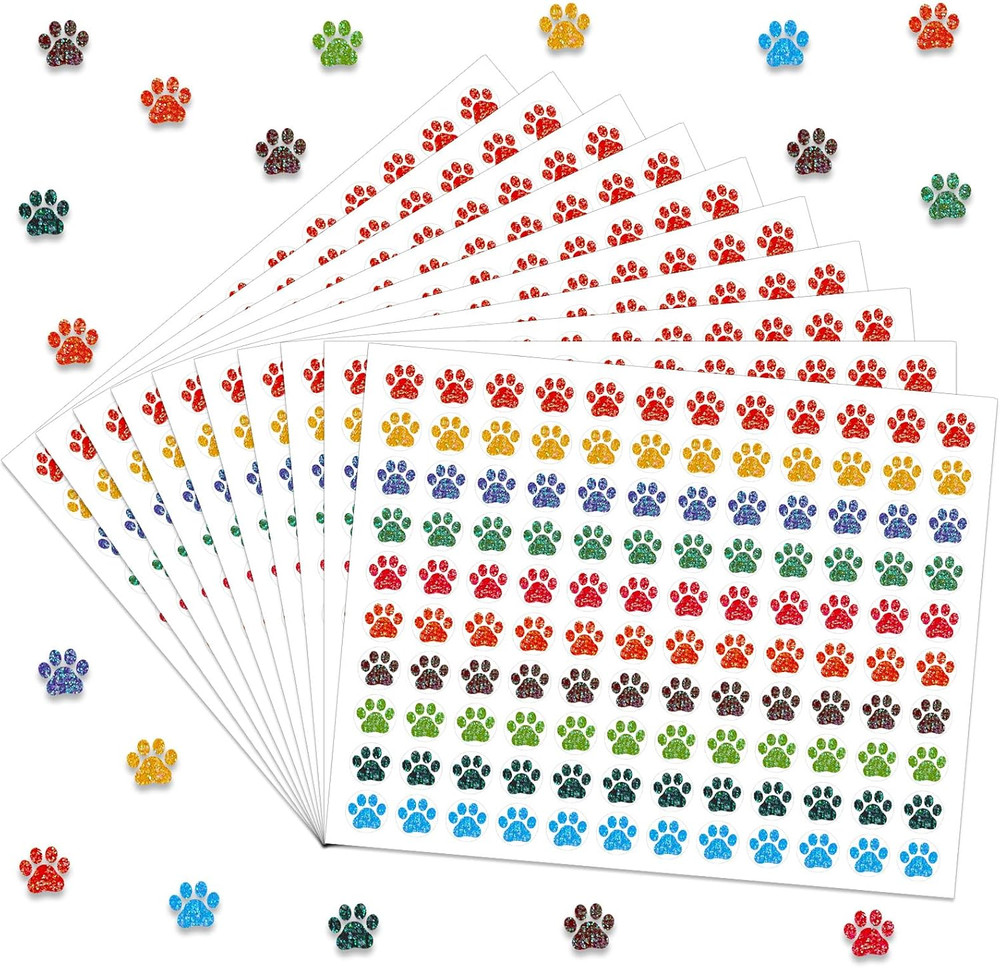 1200 Pcs Paw Glitter Stickers Sparkly Small Stickers for Kids Classroom Art Craf