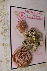 LIGHT BROWN 3 Flower Mix Organza Lace & Satin 30-60mm Handmade NJC HMI-1
