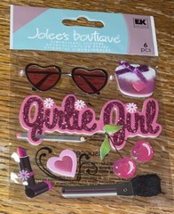 Jolees Girlie Girl Make-up Bling Cherries Heart Glasses Brush Scrapbook Stickers