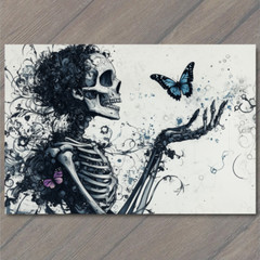 STICKER Skeleton Butterfly Gaze Floral Skull Dark Background Detailed Surreal