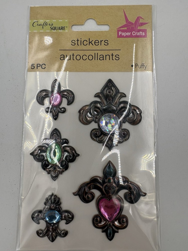 Crafter’s Square Paper Crafts 5 Piece Puffy Stickers Metallic Fleur-De-Lis