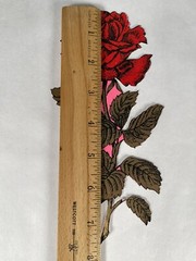 Vintage Diecut Rose Paper 7.5×3.75″ Red & Gold Tone