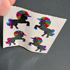 Vintage 1986 Sandylion foil shiny Unicorn Stickers Rearing Rainbow Mylar Mod